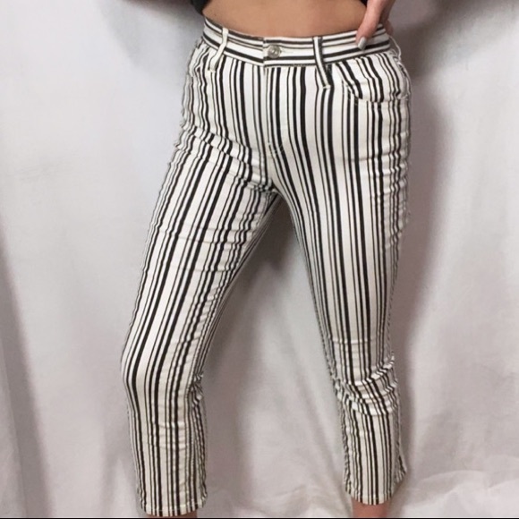 HIGH WAIST URBAN OUTFITTER BLACK WHITE STRIPE JEAN - Picture 5 of 6